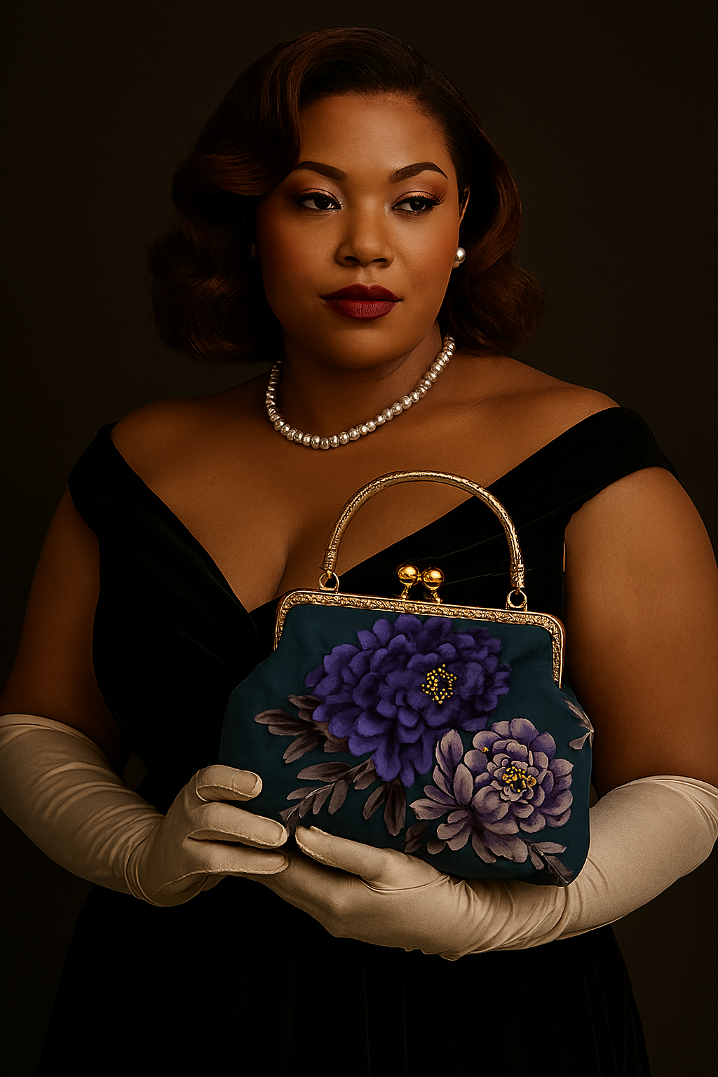 Asil Elle Signature Purple Peony Gold Filigree Clutch
