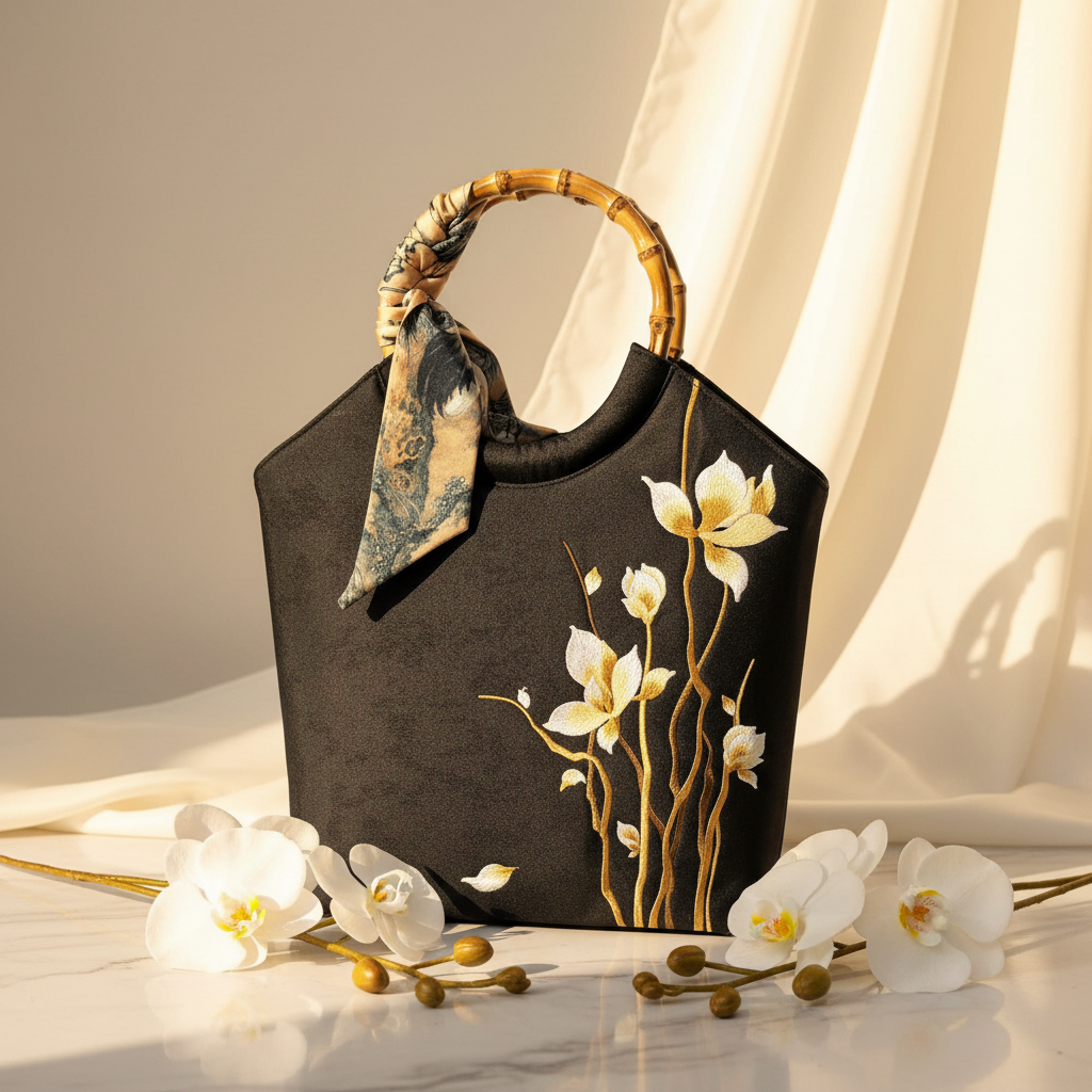 Black Iris Bamboo Tote Bright Background