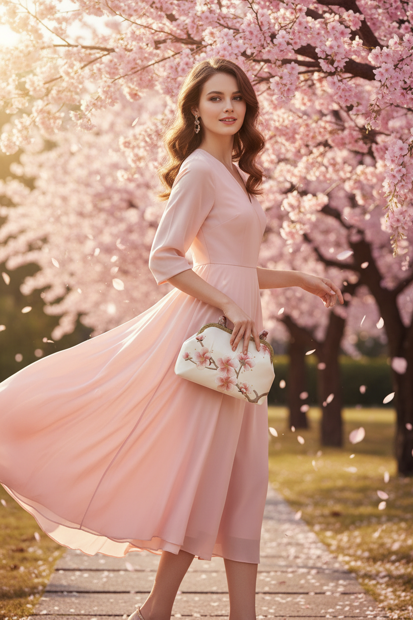 Ivory Cherry Blossom Clutch Spring Garden Model