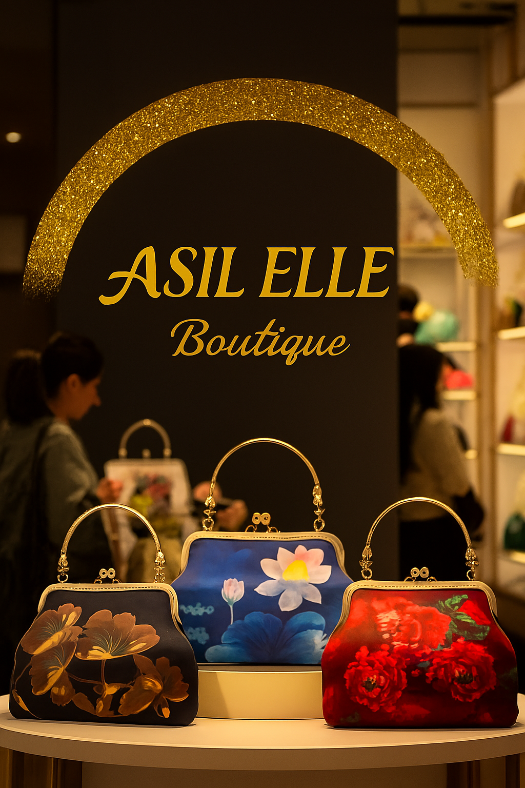 Asil Elle Sapphire Blue Lotus Silk Kiss-Lock Clutch