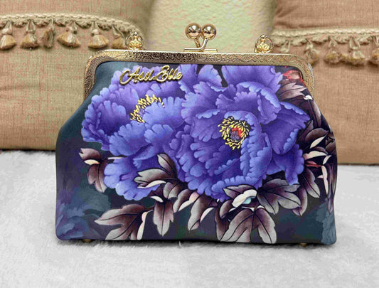 Teal Chrysanthemum Kiss-Lock Clutch