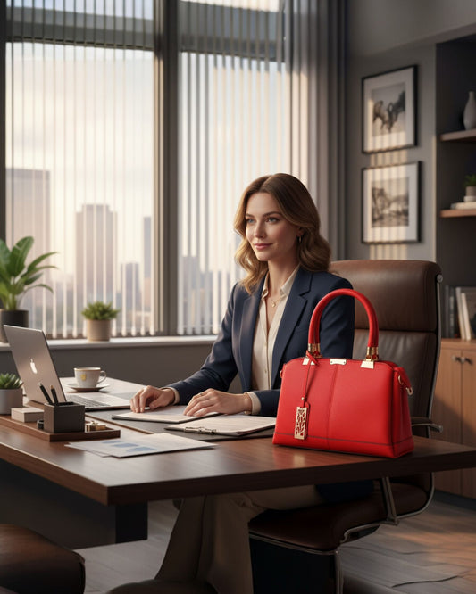 Red Pebbled Leather Structured Satchel