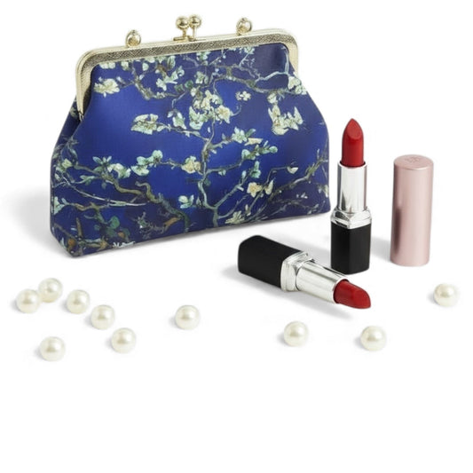 Navy Blue Almond Blossom Kiss-Lock Clutch - Styled
