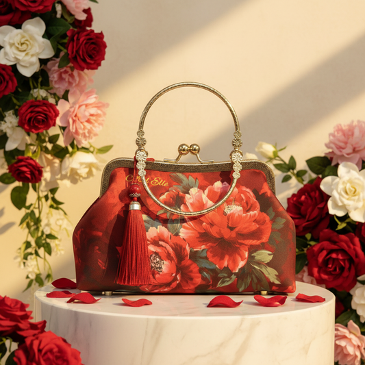 Asil Elle Crimson Red Peony Clutch Bright Background