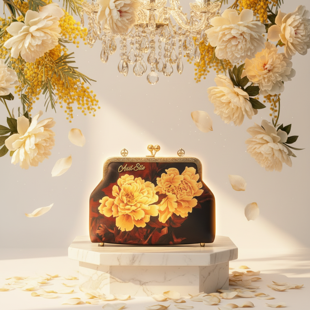 Asil Elle Dark Floral Peony Clutch Bright Background