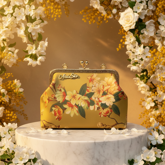 Asil Elle Golden Apple Blossom Clutch Bright Background