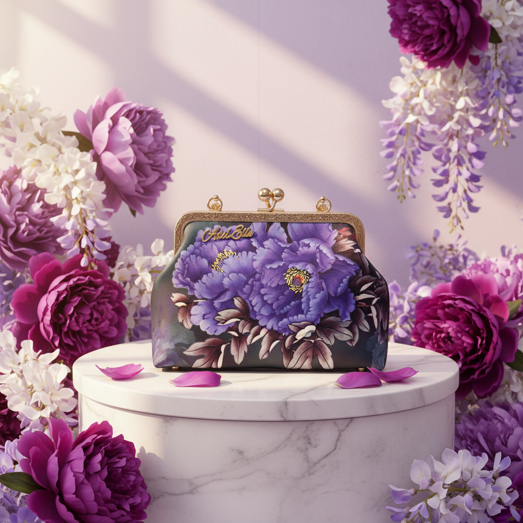 Asil Elle Purple Peony Clutch Bright Background