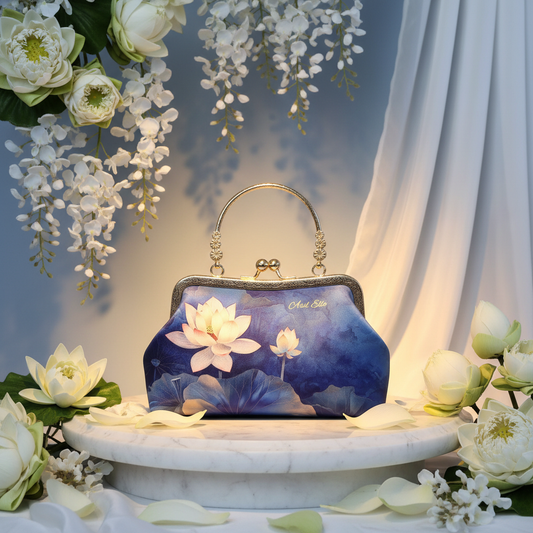 Asil Elle Sapphire Blue Lotus Clutch Bright Background