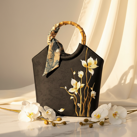 Black Iris Bamboo Tote Bright Background