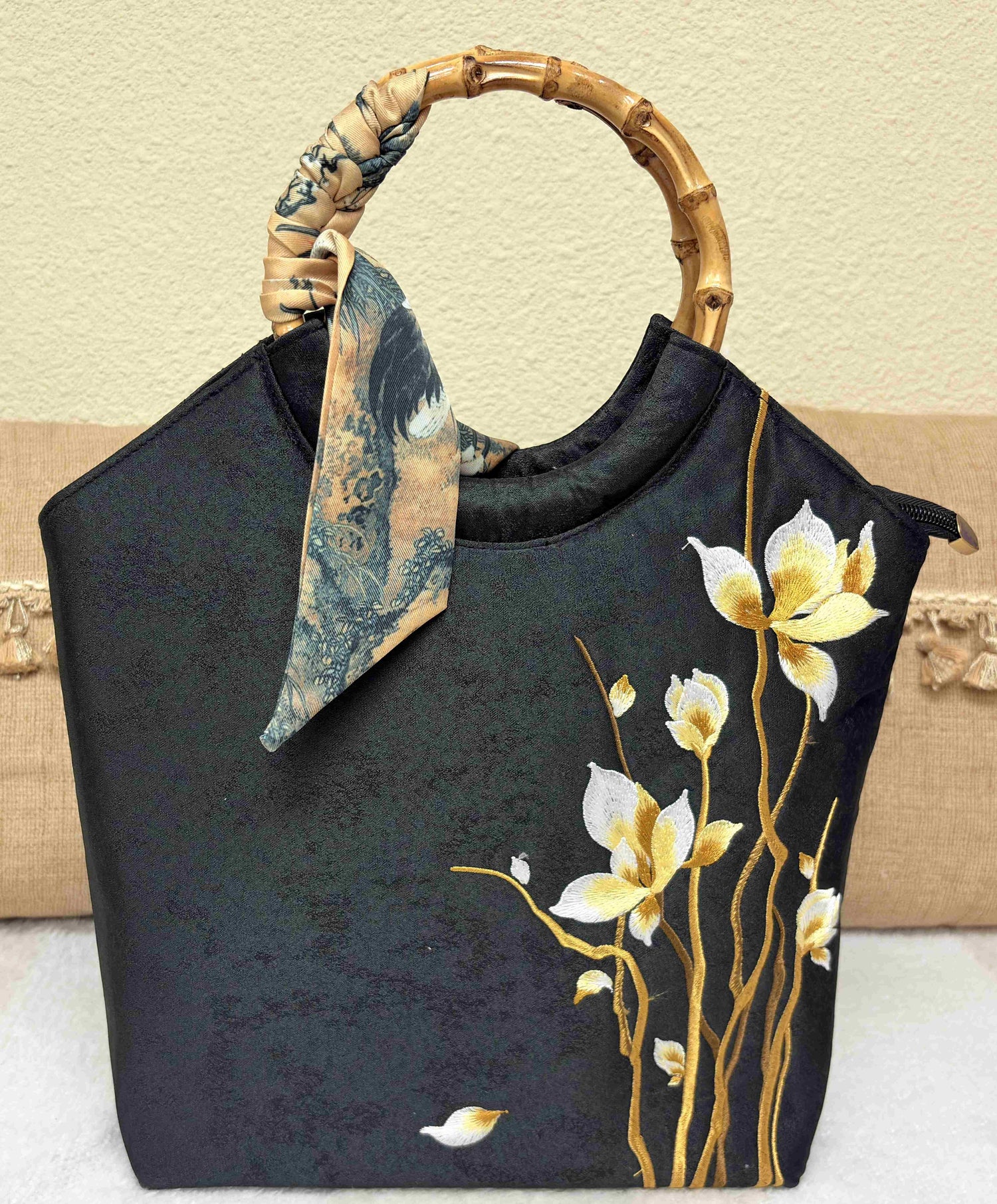 Teal Almond Blossom Kiss-Lock Clutch - Front