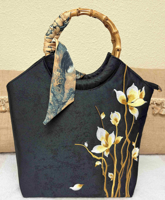 Teal Almond Blossom Kiss-Lock Clutch - Front