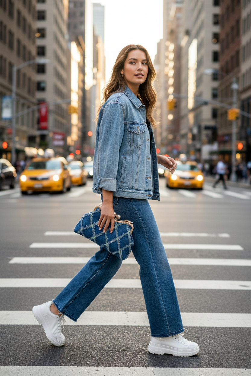 Blue Quilted Diamond Denim Clutch Street Style Crosswalk Model