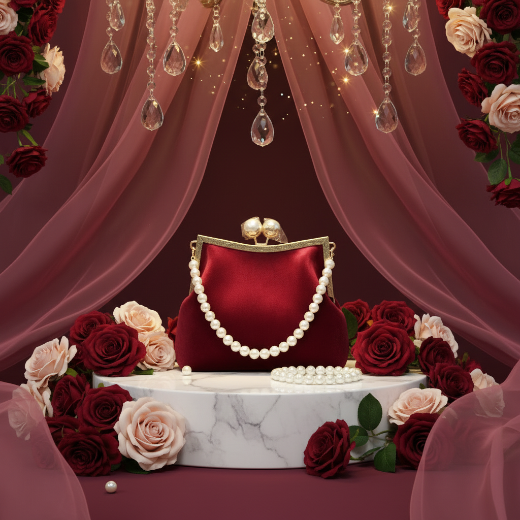 Burgundy Pearl Handle Clutch Elegant Background