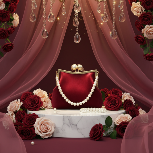 Burgundy Pearl Handle Clutch Elegant Background