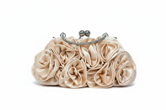 Champagne Rosette Clutch Clean White Background