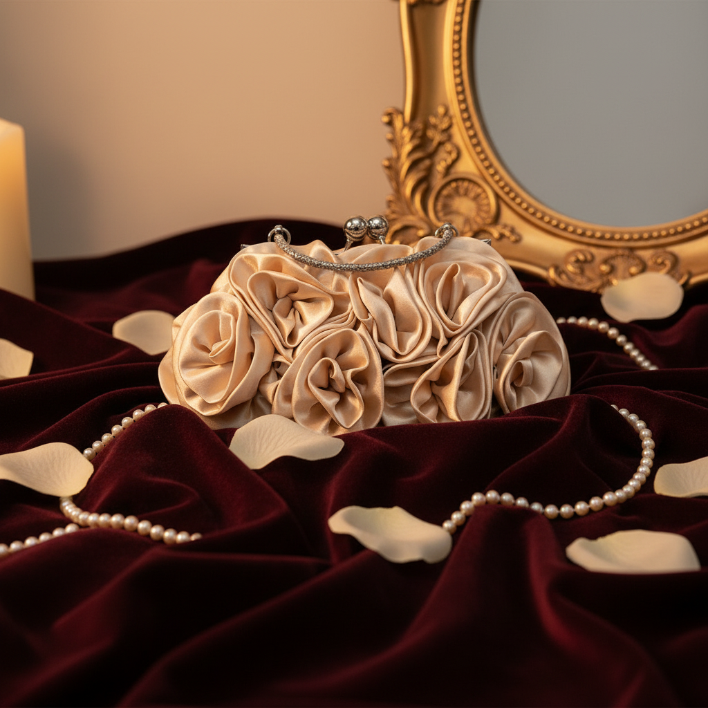Champagne Rosette Clutch Fancy Editorial