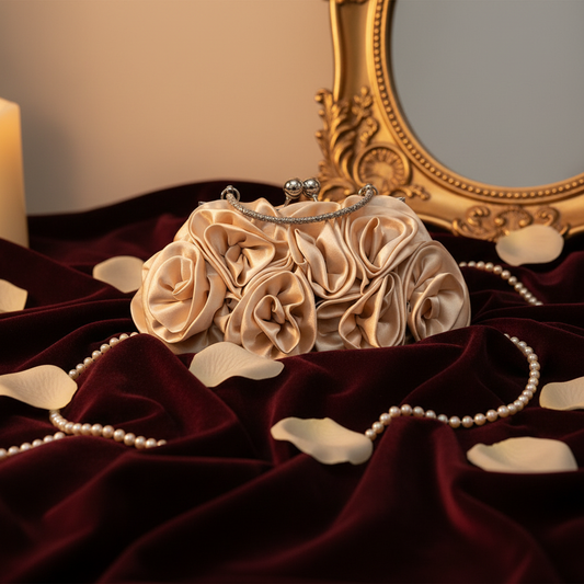 Champagne Rosette Clutch Fancy Editorial
