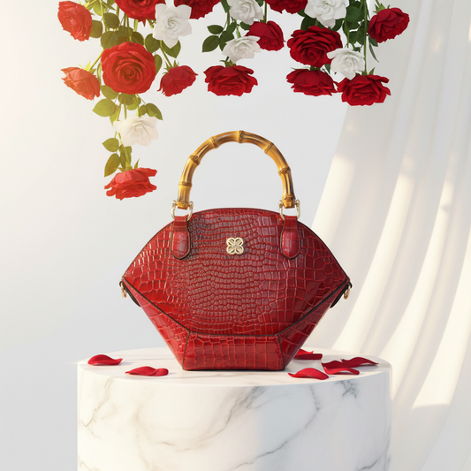 Cherry Red Croc Patent Bag Bright Background
