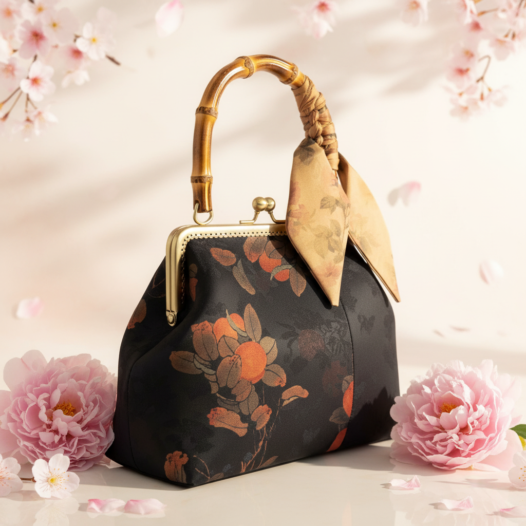 Dark Floral Bamboo Bag Bright Background