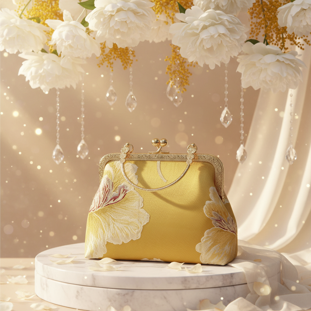 Gold Brocade Peony Clutch Bright Elegant Background