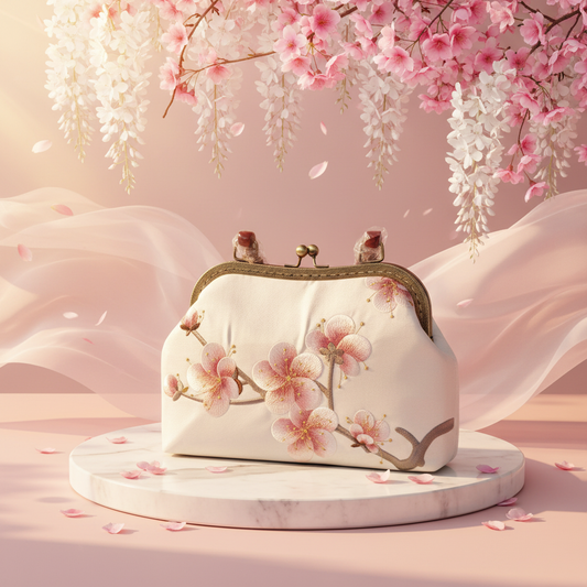 Ivory Cherry Blossom Embroidered Clutch Bright Background