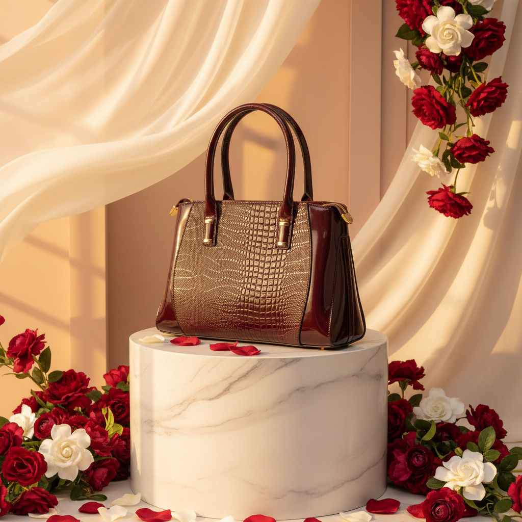 Oxblood Mixed Texture Tote Bright Background