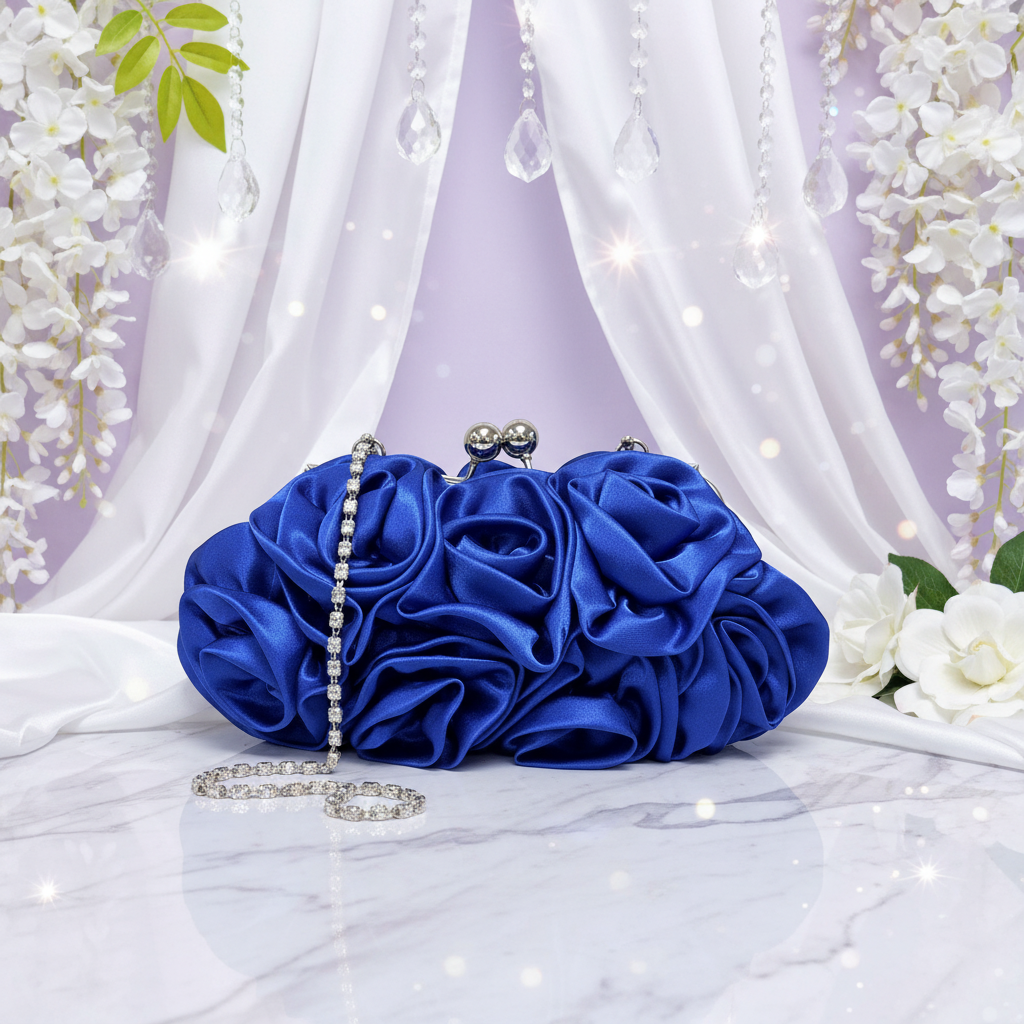 Royal Blue Rosette Clutch Bright Background