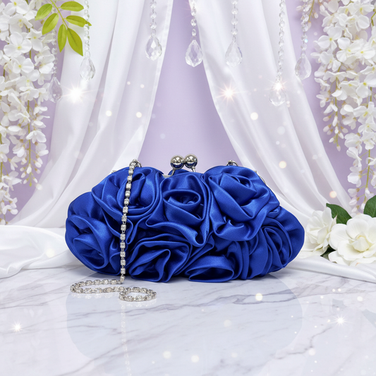 Royal Blue Rosette Clutch Bright Background
