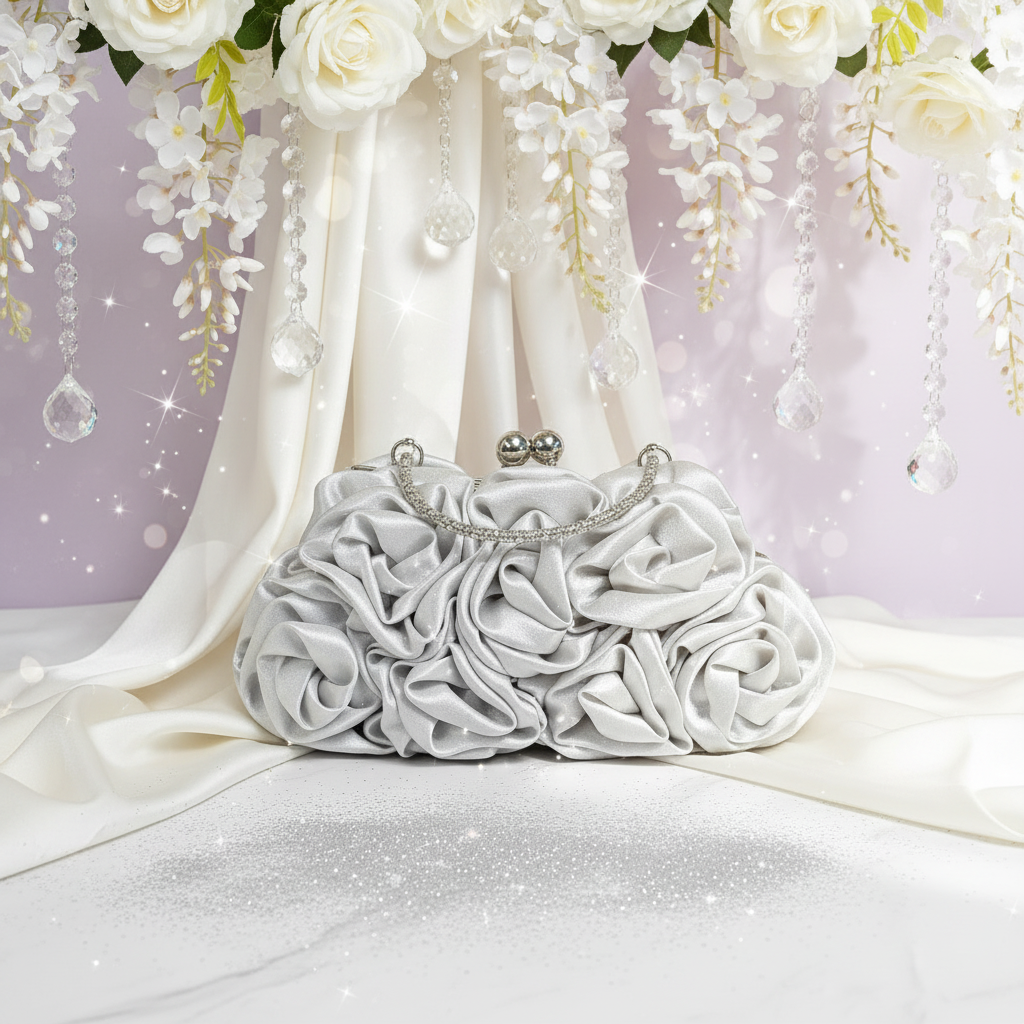 Silver Rosette Clutch Dreamy Background