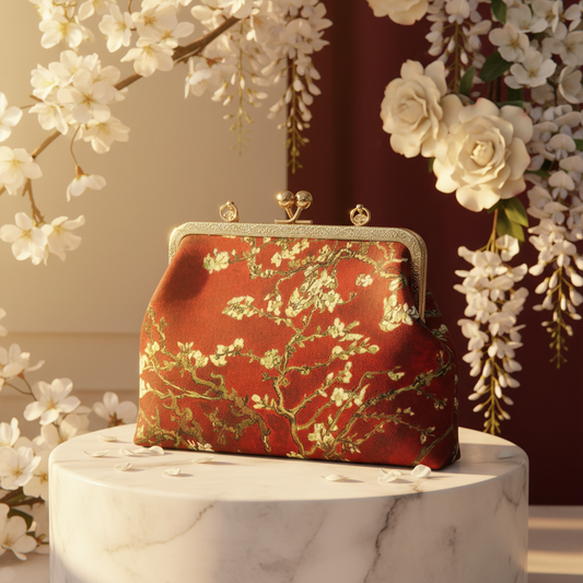 Van Gogh Crimson Red Almond Blossom Clutch Bright Background