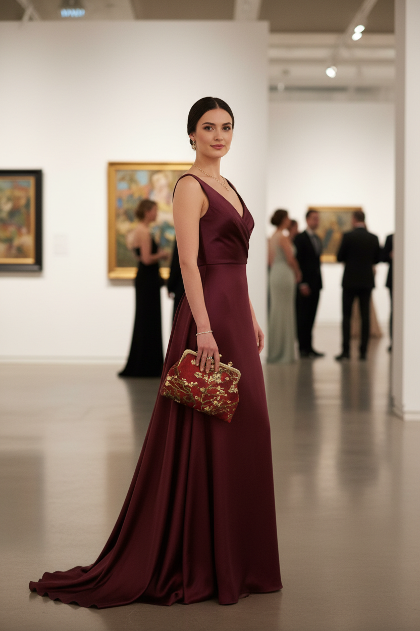Van Gogh Crimson Red Clutch Model Shot