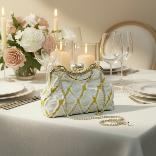 White & Gold Quilted Denim with Table Setting